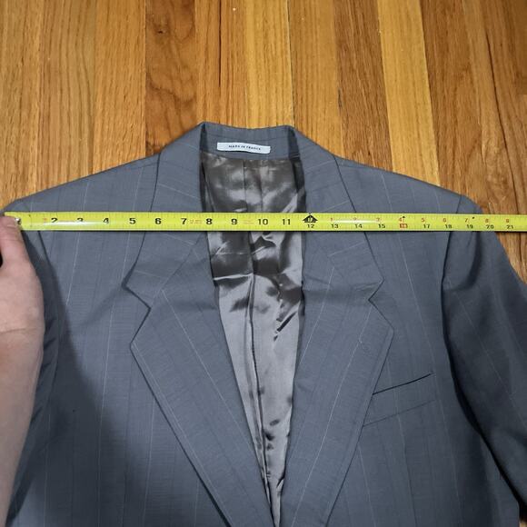 Vintage YSL Yves Saint Laurent Gray Striped 80s Two Button Blazer Made in France - Picture 5 of 14